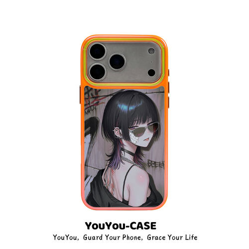 日韩亚希少女朋克动漫二次元荧光手机壳适用于iPhone17ProMax苹果16pro15软胶防摔橙色双面IMD全包边保护套