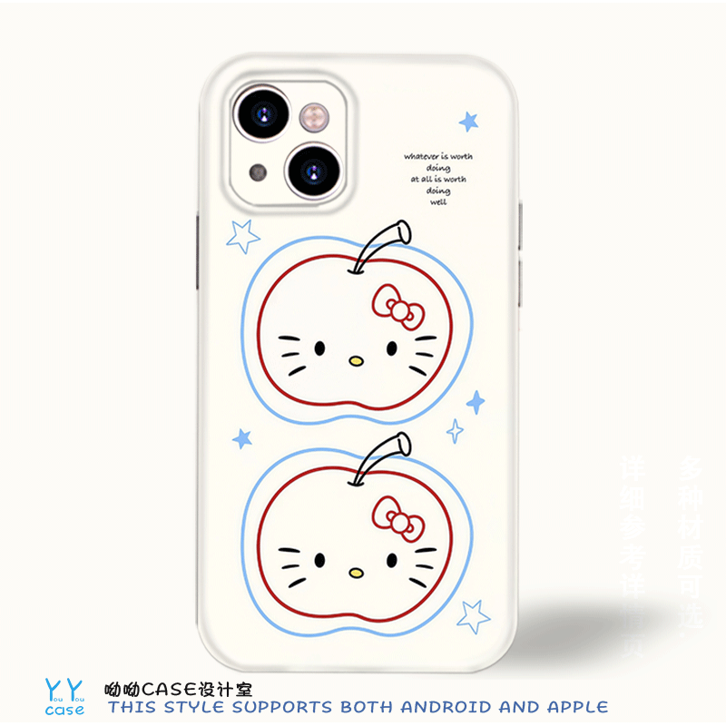 简约可爱创意线条苹果kitty适用iPhone16promax大孔蓝色边imd15华为p70菲林光面荣耀300iqoo12安卓手机壳