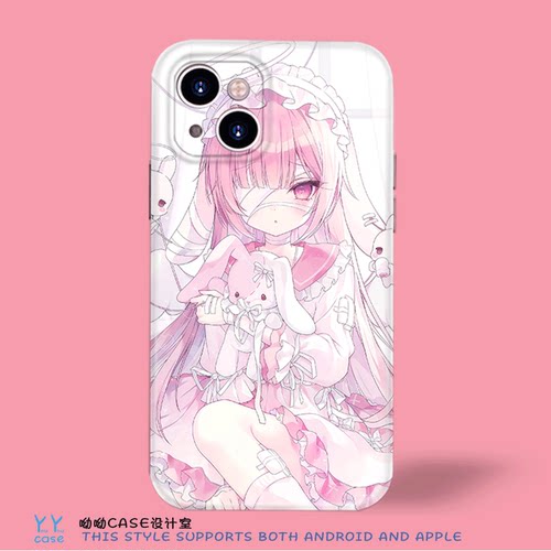 日系可爱粉色洛丽塔少女适用iPhone17promax苹果16菲林光面全包硬vivos30opporeno15红米k60安卓手机硅胶软壳