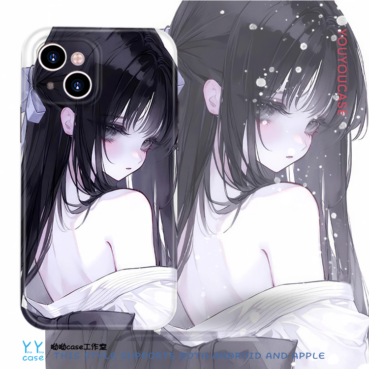 日系纯欲风动漫丝滑少女适用iPhone15promax苹果14plus全包光面13华为mate60nova12oppofindx7菲林手机保护壳
