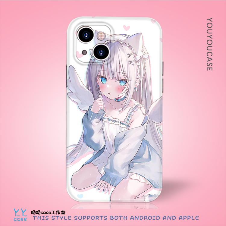 动漫爱心纯欲天使女孩适用iPhone15promax苹果14防摔全包菲林光面vivoiqoo12卡通华为mate60小米13硅胶手机壳
