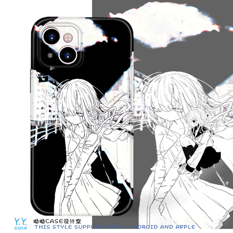 原创亚文化暗黑动漫元素天使女孩适用iPhone16promax苹果14全包光面软壳华为P70荣耀Magic5一加9nova13手机壳