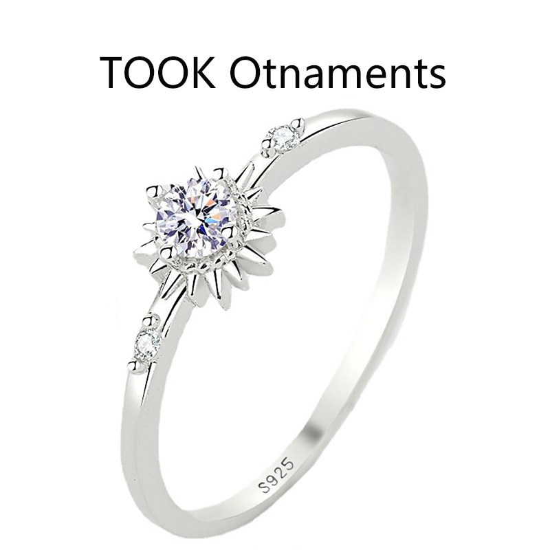 TOOK Otnament新款S925纯银太阳花镶钻戒指女 时尚简约设计高级感