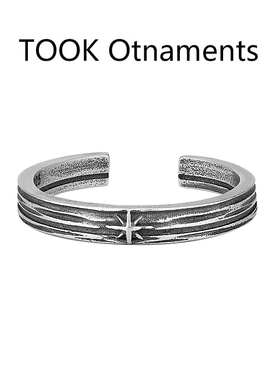 TOOK Otnament新款S925纯银星星纹理戒指女气质百搭情人节送礼520