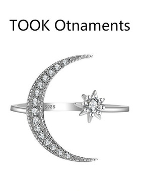 TOOK Otnament新款S925纯银月亮镶钻戒指女原创设计高级感日常ins