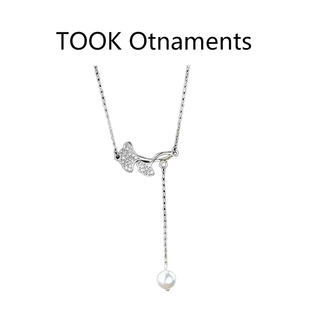 TOOK S925纯银银杏叶镶钻珍珠吊坠项链送女朋友520 Otnaments新款