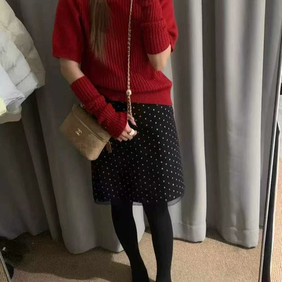 VI+（唯一家）-简约高领百搭短袖保暖毛衣(配袖套)