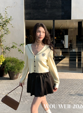 WOU WEII 無尾-上新学院风撞色线迹海军领修身针织衫针织衫