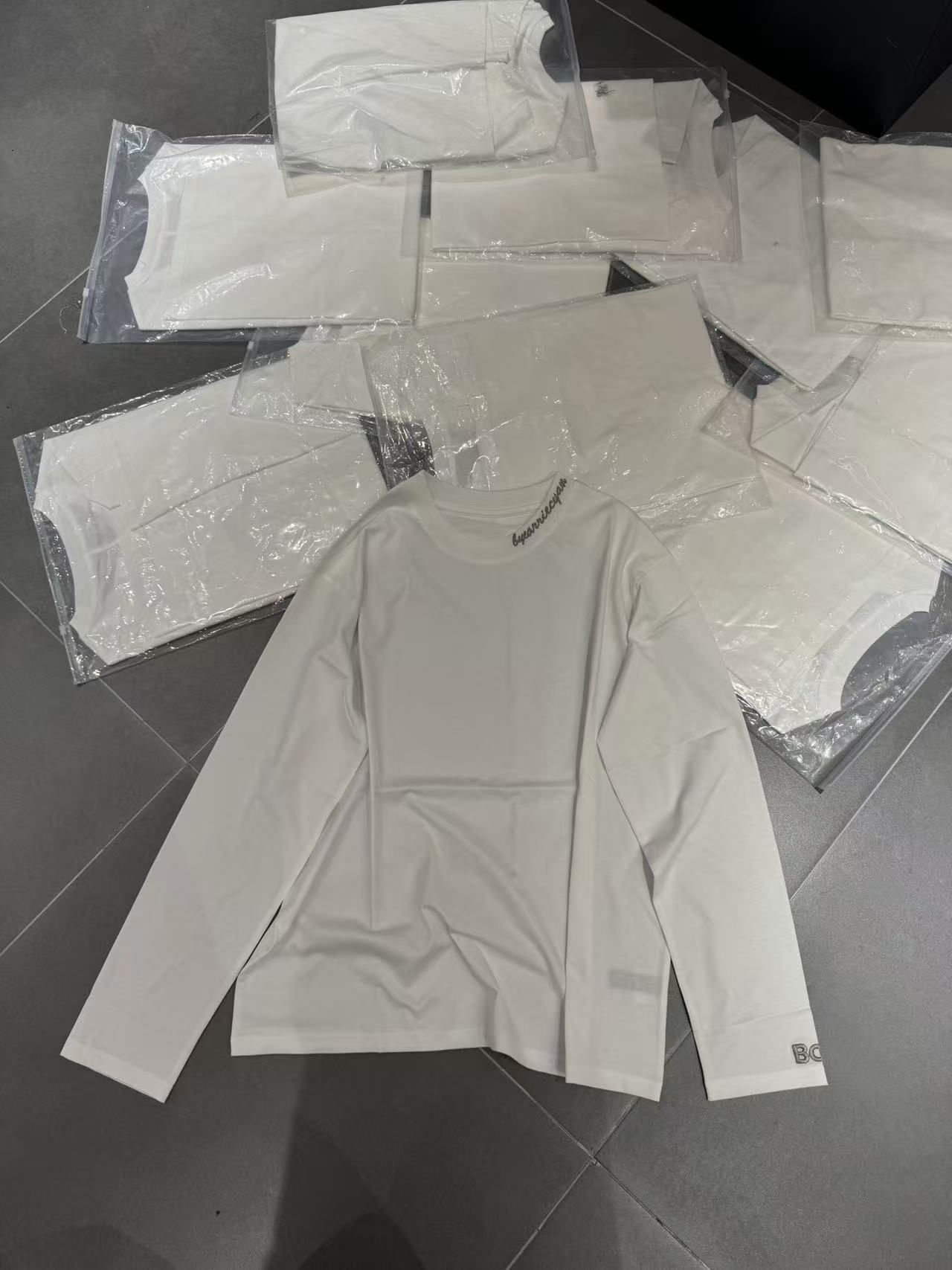 欧洲站2025秋冬新款欧货时尚简约圆领字母刺绣休闲白色长袖T恤女
