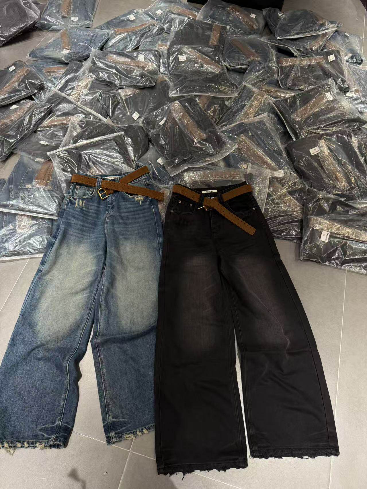 欧洲站2025秋冬新款欧货时尚高腰显瘦百搭磨毛破洞直筒阔腿牛仔裤