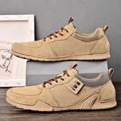 新款 防滑软底豆豆鞋 真皮透气运动休闲鞋 鞋 男低跟耐磨工装 2024秋季
