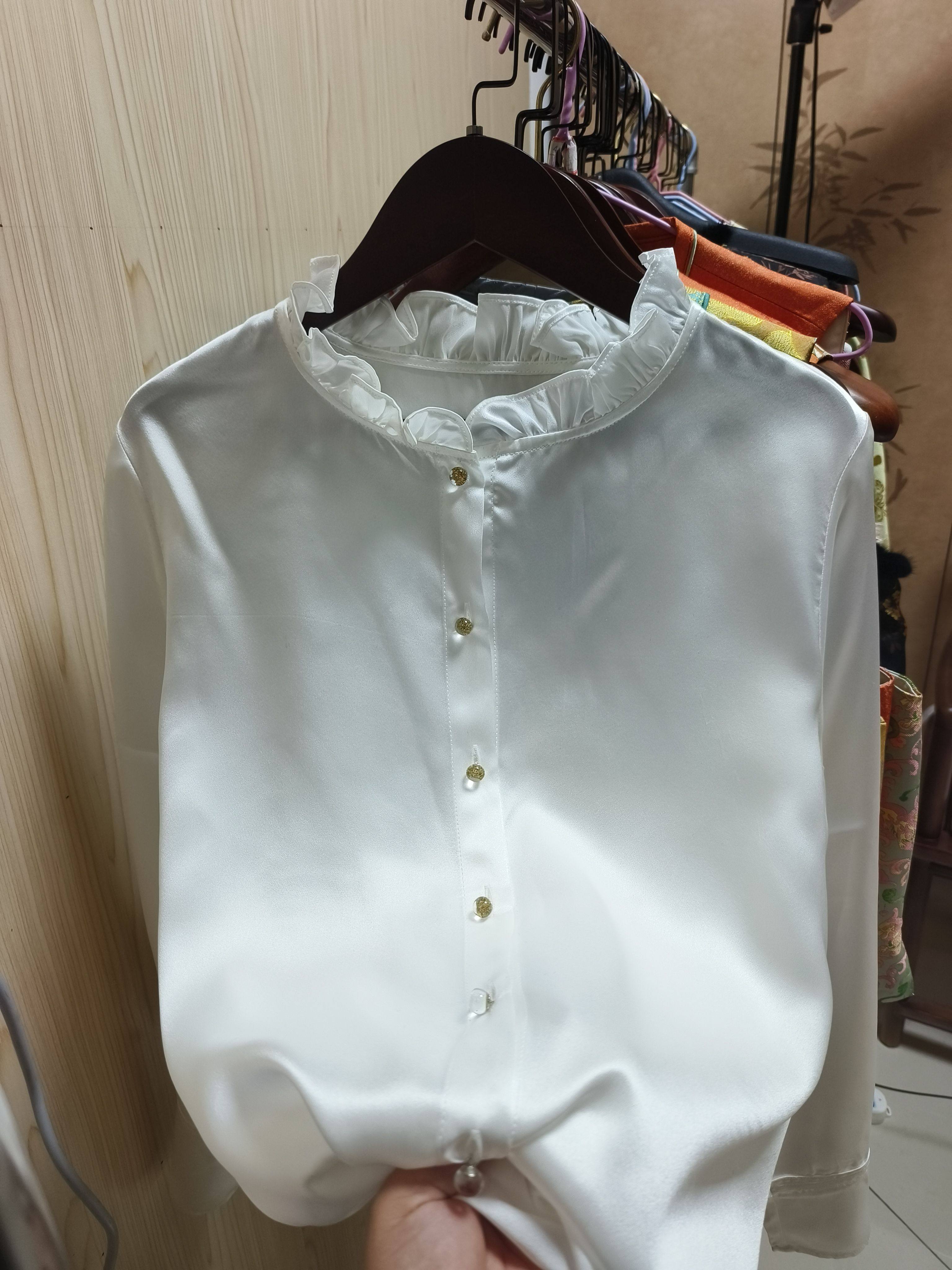 真丝重缎桑蚕丝衬衫女宽松版长袖衫衣