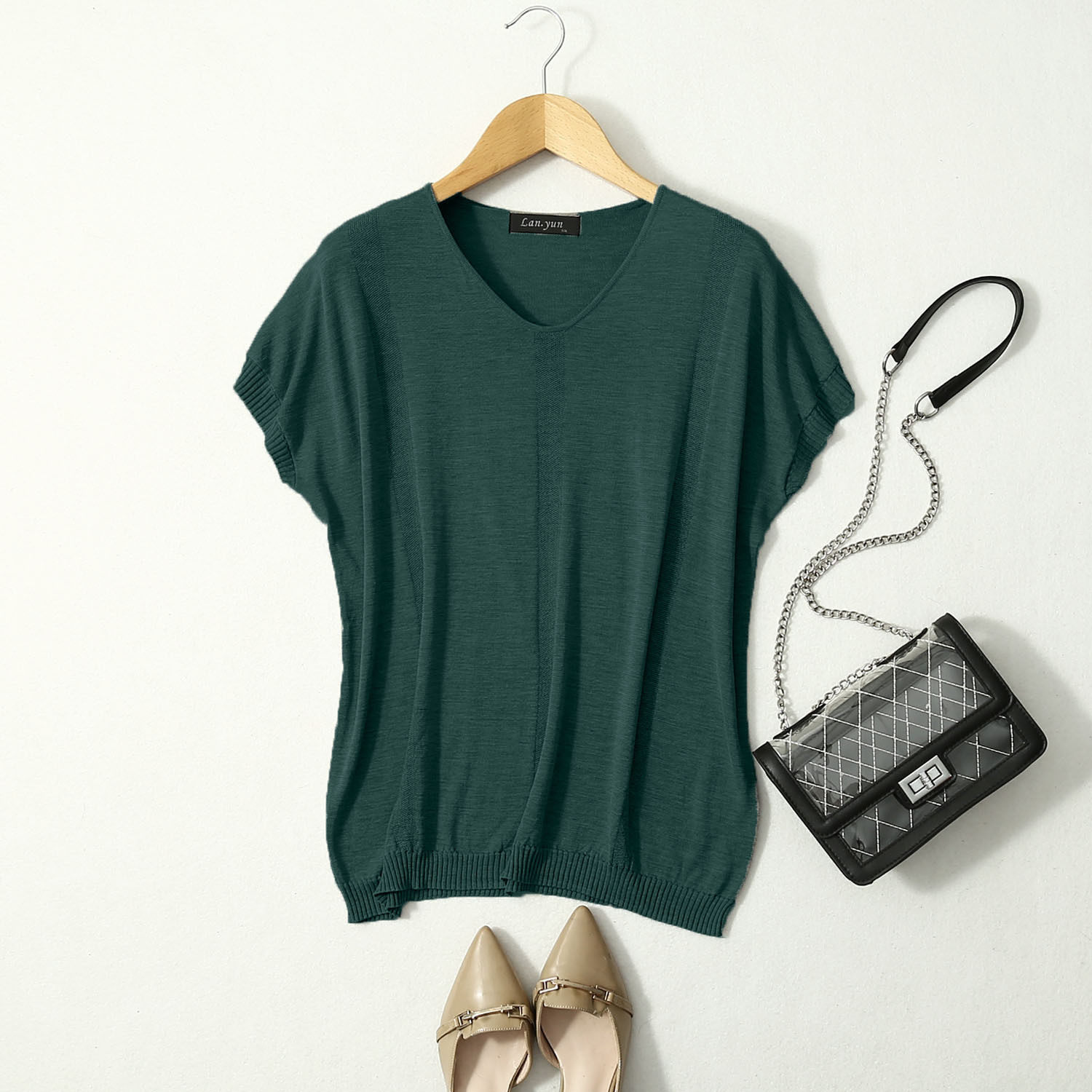 多色纯绢丝 v领短袖品质针织桑蚕丝夏款简约女装上衣