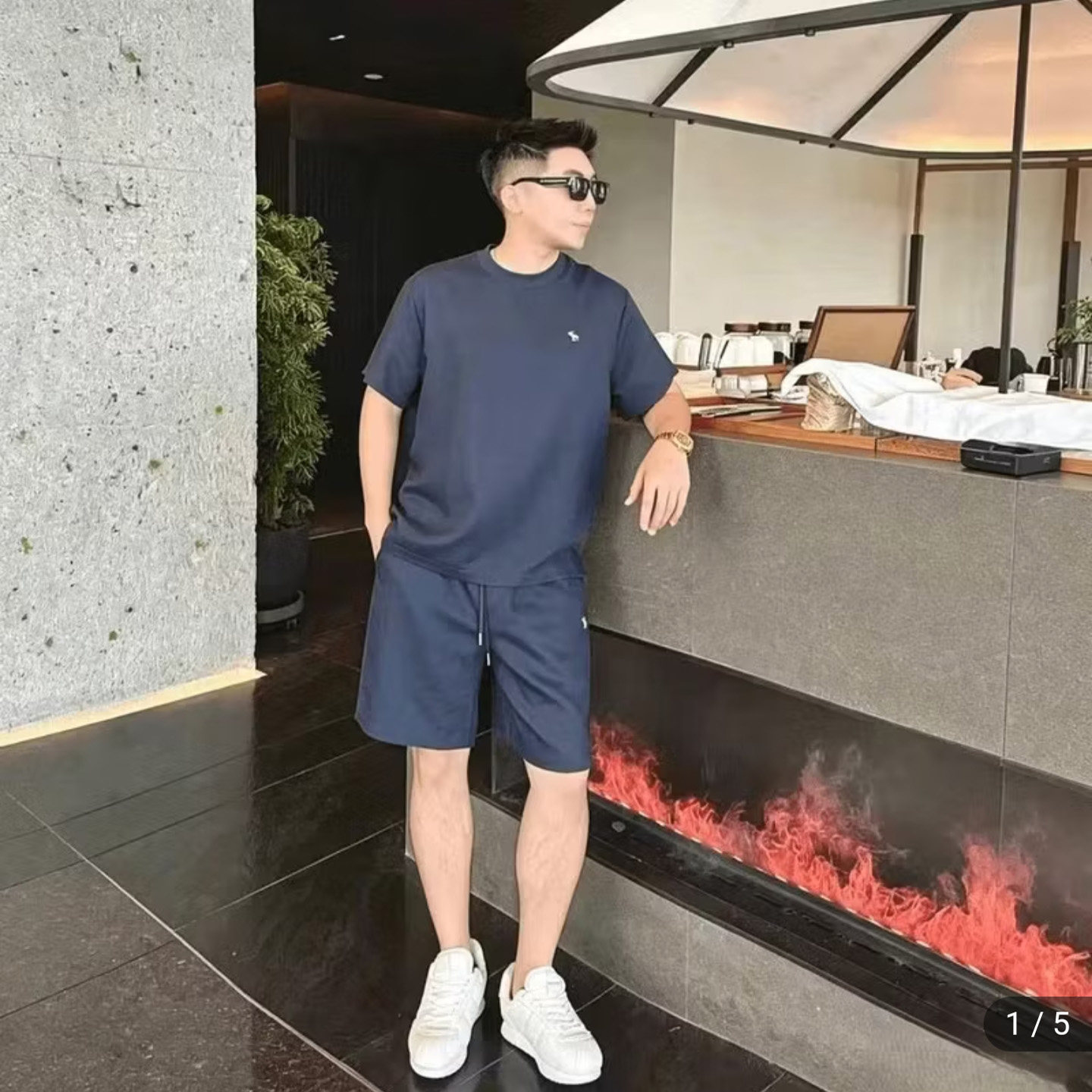 HC甄选男装轻奢正品夏季男士老钱风简约休闲宽松短袖短裤两件套装
