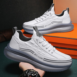 帕拉鞋男款2025新款头层牛皮鞋真皮鳄鱼纹休闲鞋男士跑步运动鞋子