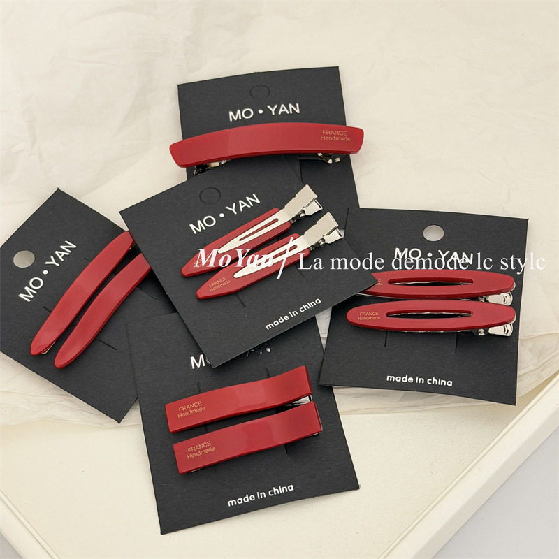 韩系醋酸红色金标几何发夹高级感甜美化妆刘海夹侧边鸭嘴夹碎发卡,饰品/流行首饰/时尚饰品新,民族风发饰,淘宝优惠券,粉丝福利购,淘宝优惠卷