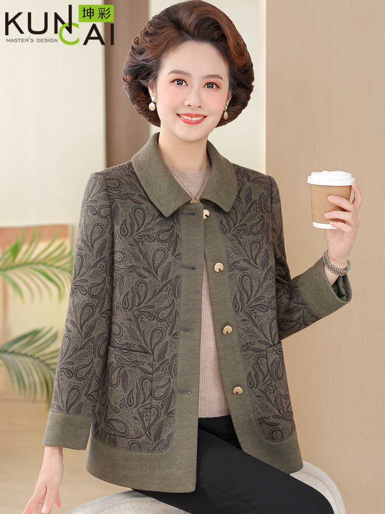 妈妈款春装洋气高贵短款上衣中老年人女春秋装翻领休闲外套衣服60