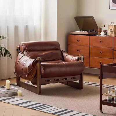 实木单人沙发椅中古风懒人沙发设计师款泽西岛椅家用阳台休闲躺椅