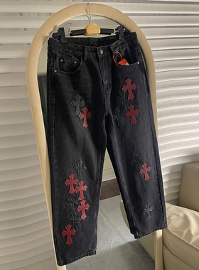 美式复古脏洗废土风阔腿弯刀牛仔裤男潮牌vibe痞帅宽松拖地长裤子
