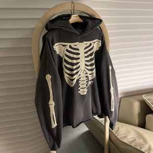 西村力同款Saint Michael骷髅印花连帽卫衣男女美式小众潮牌外套