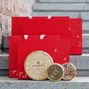 诸事皆顺双圆礼盒鱼胶海参鲍鱼海味干货三拼空盒包装盒四宝多拼