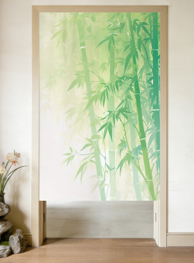 新中式小清新绿色竹子客厅入户玄关隔断帘家用卧室卫生间门帘厕所