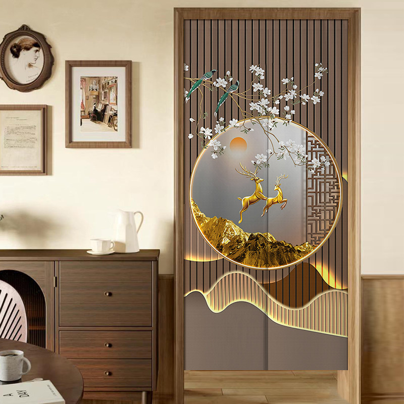 轻奢福字麋鹿入户玄关过道门帘隔断帘卧室卫生间遮挡挂帘厨房布帘