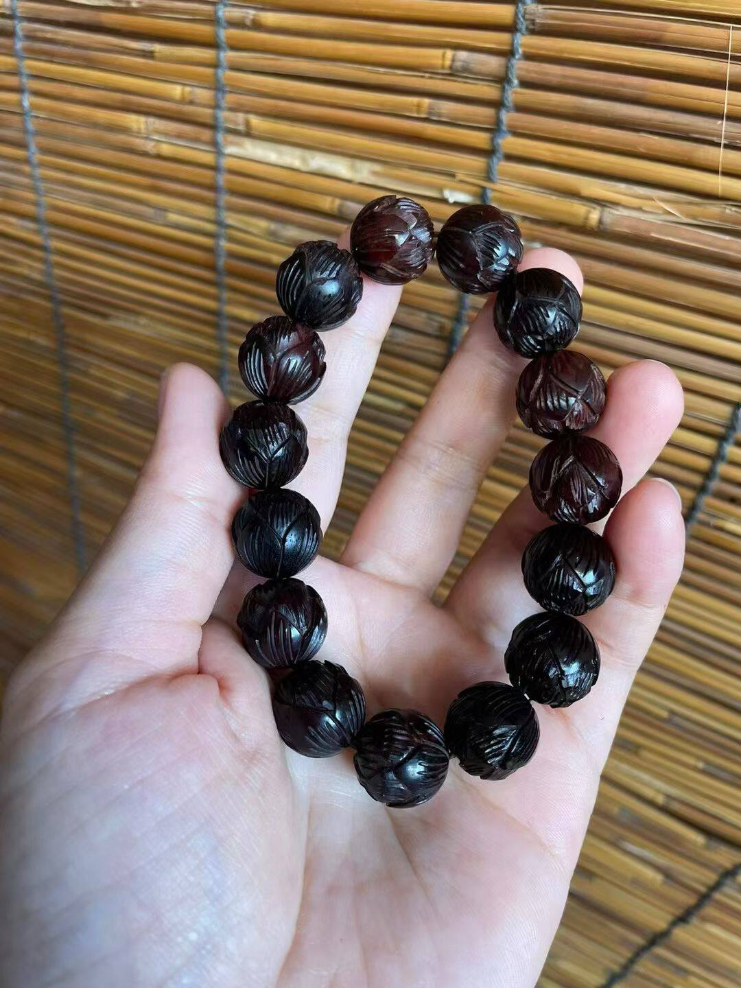 正宗印度小叶紫檀莲花手串佛珠手链男女款一物一拍老料油性好特价