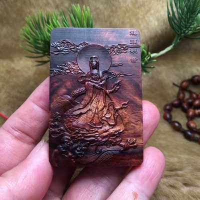 正宗海南黄花梨站龙观音461牌佛牌挂饰挂件吊坠雕像手工雕特价