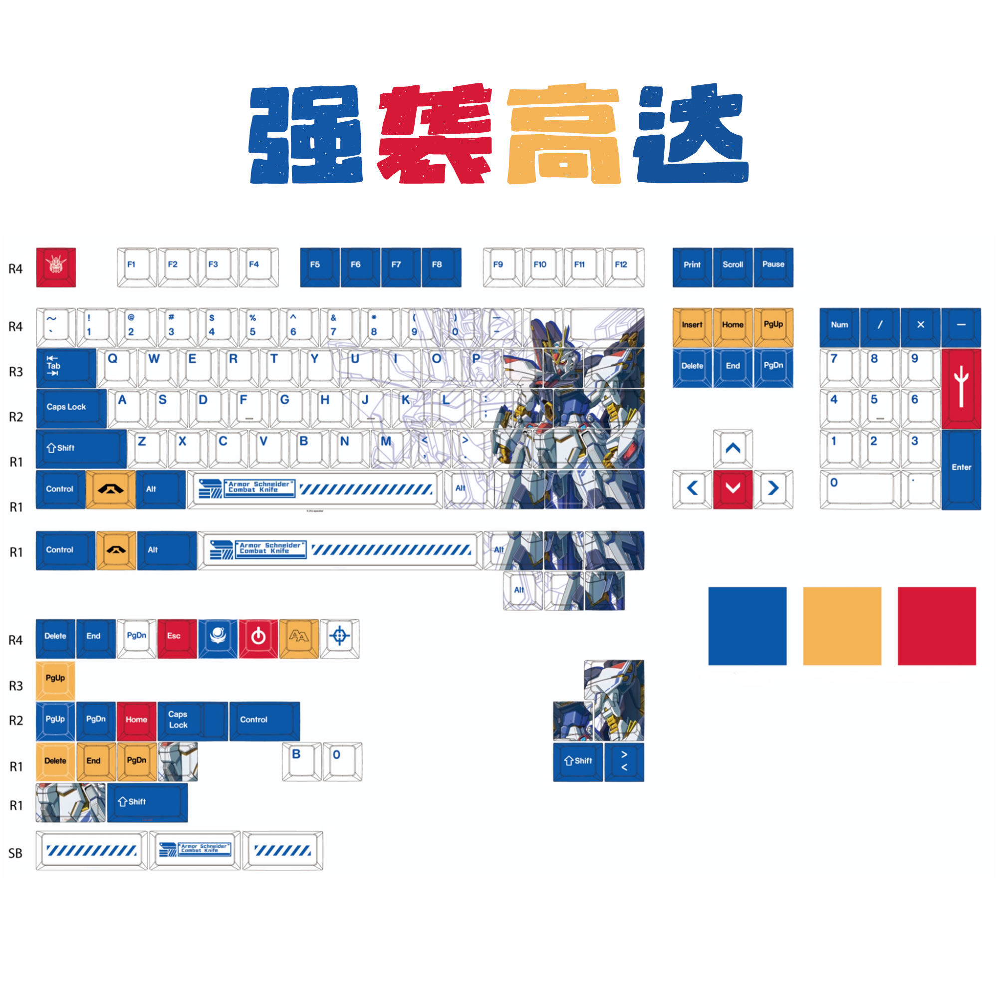 强袭高达主题键帽二次元周边男生机械键盘帽PBT五面热升华客制化