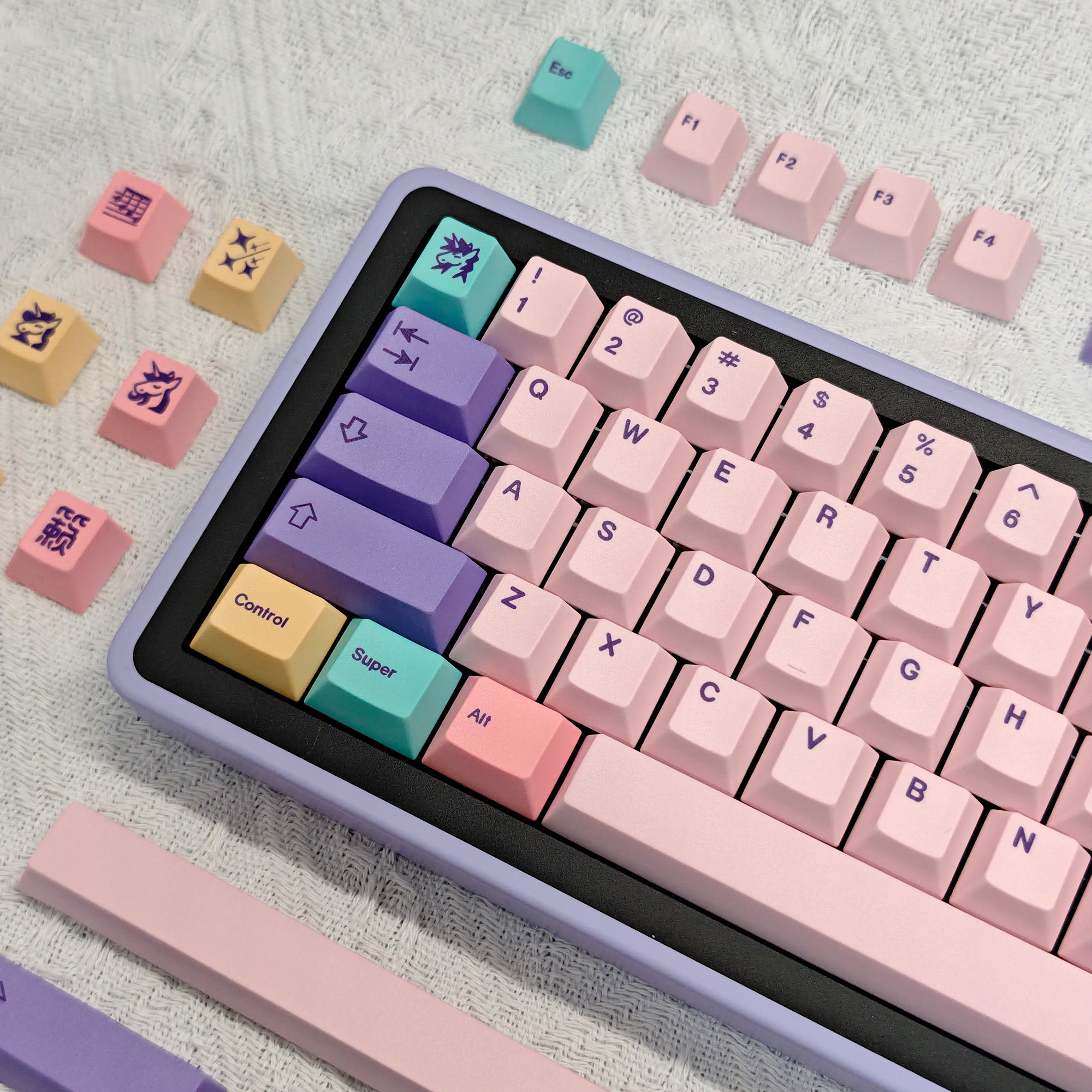 梦键星空独角兽键帽粉紫配色143键大全套PBT热升华用于机械键盘