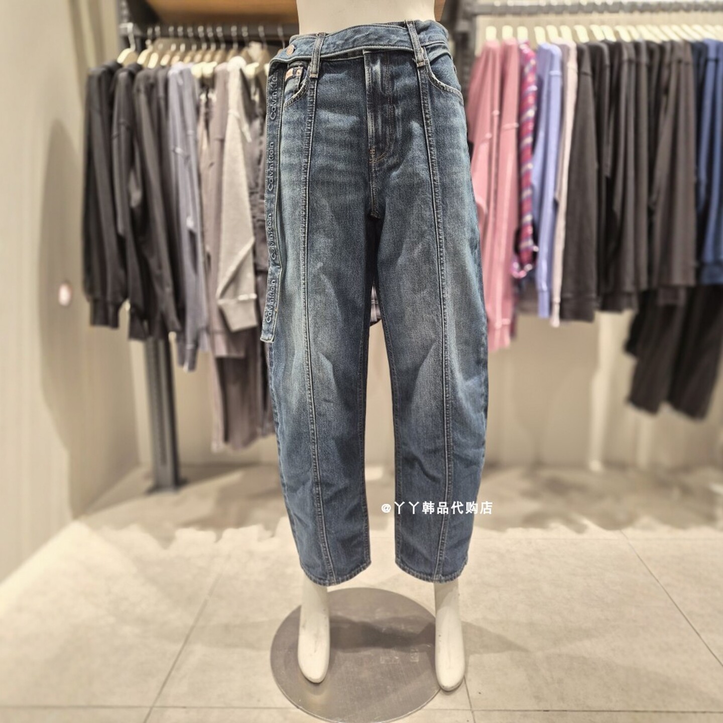 CK JEANS 韩国正品直邮代购26秋47J729G女士时尚腰带宽松牛仔裤