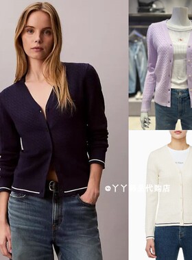 CK JEANS 韩国正品直邮代购26春47F322G女士时尚V领百搭针织开衫