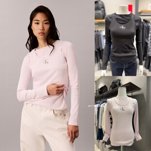 CK JEANS 韩国直邮代购26秋47H267G女士假两件长袖修身T恤