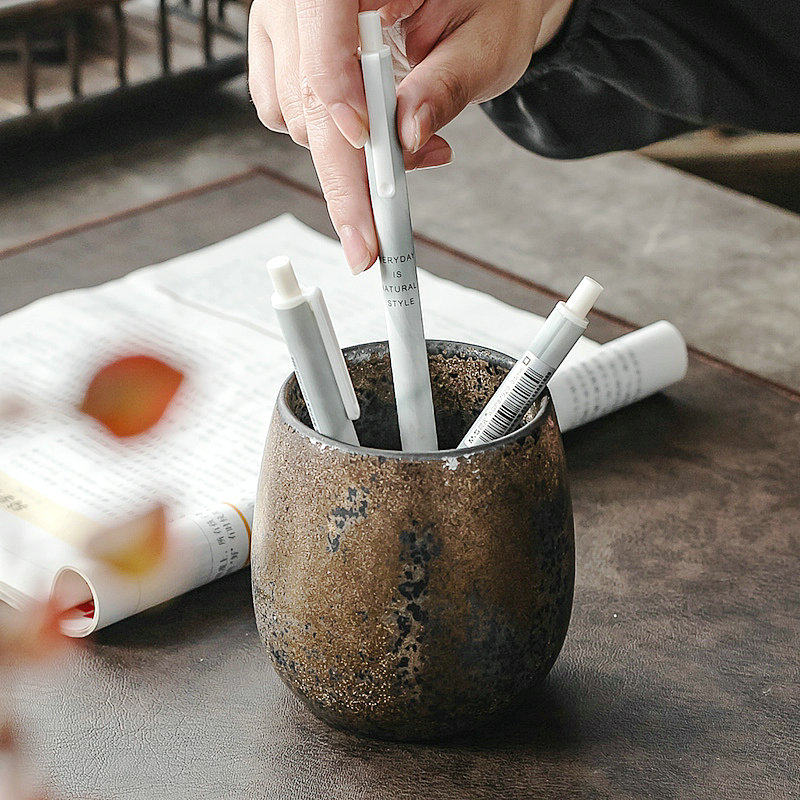 陶瓷鎏金釉复古风干花器笔筒图片