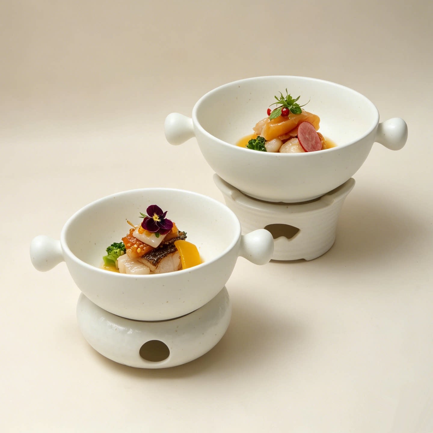 玖田烧简约风陶瓷双耳圆球碗家用特色菜碗餐厅蜡烛恒温底座保温盘