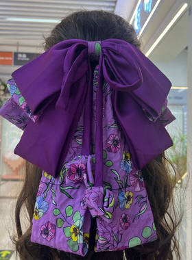 超大加长复古蝴蝶结撞色郁金香花苞森系气质弹簧夹马尾夹发饰发夹