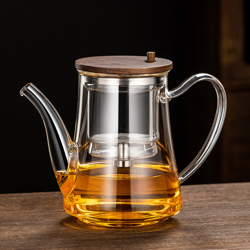 玻璃泡茶壶套装过滤按压式懒人红茶胡桃木用可拆洗飘逸杯耐高温