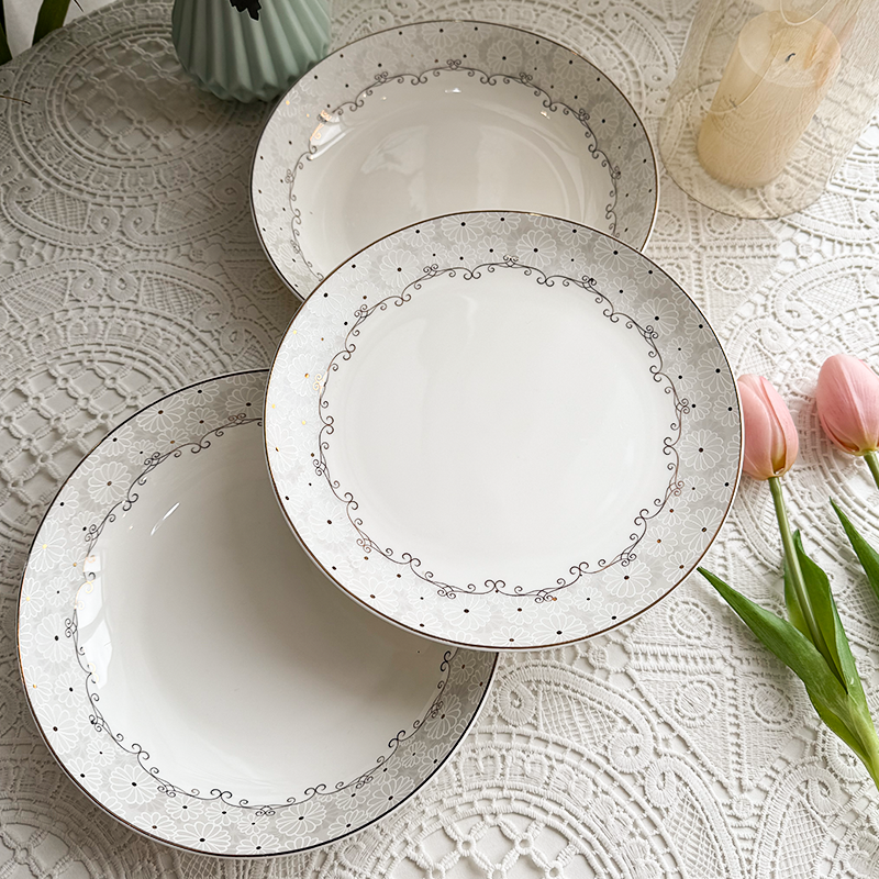 2025新款骨瓷碗碟套装家用小清新餐具乔迁精致高颜值8英寸盘子,餐饮具,盘,淘宝优惠券,粉丝福利购,淘宝优惠卷