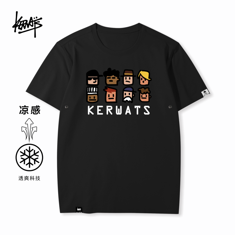 KERWATS可维斯品牌大码男女情侣无性别人物头像印花凉感冰丝短袖