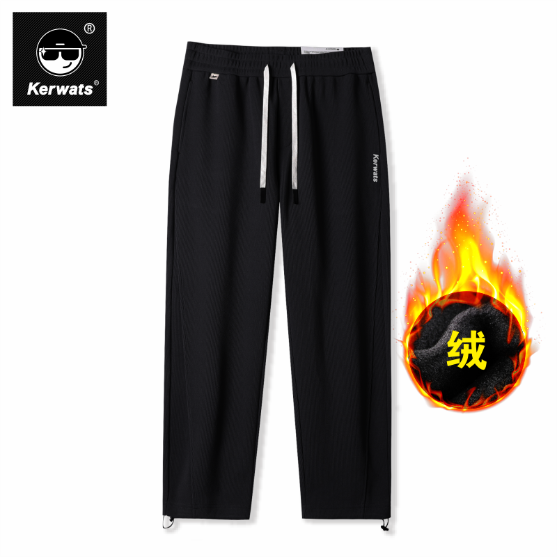 KERWATS可维斯品牌大码字母印花美式冬季加绒抽绳休闲直脚长裤男,男装,休闲裤,淘宝优惠券,粉丝福利购,淘宝优惠卷