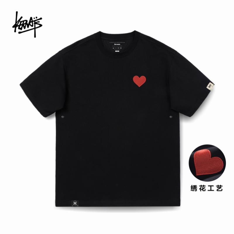 KERWATS大码短袖爱心形刺绣纯棉t恤男女同款结婚登记情侣夏装圆领