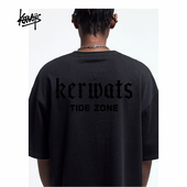 全棉落肩短袖 KERWATS青少年美式 复古T恤潮牌字母印花t恤男女同款