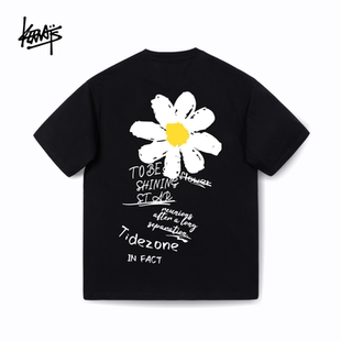 潮流花卉印花復(fù)古嘻哈風(fēng)重磅t恤無(wú)性別男女落肩短袖 KERWATS韓版