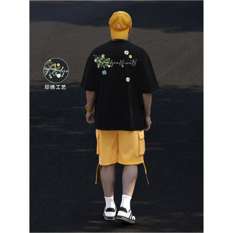 KERWATS品牌大码男装花朵字母刺绣肥佬潮牌加大号休闲落肩短袖t恤,男装,大码上装,淘宝优惠券,粉丝福利购,淘宝优惠卷