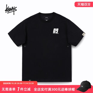 KERWATS可维斯品牌大码 t恤 男女情侣数字胸花简约运动机车落肩短袖