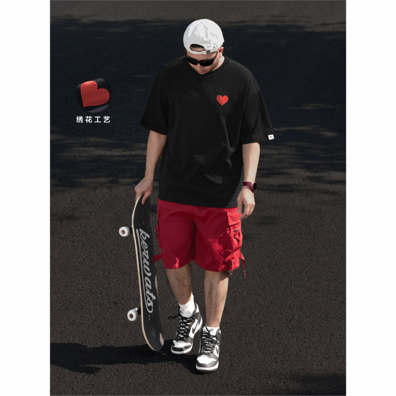 KERWATS品牌大码男装爱心胸花刺绣潮胖子加肥加大基础落肩短袖t恤,男装,大码上装,淘宝优惠券,粉丝福利购,淘宝优惠卷