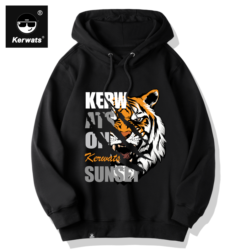 抓痕老虎头大码连帽衣潮印花