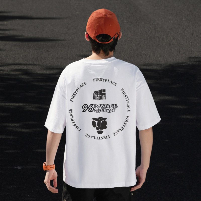 KERWATS可维特斯品牌花卉小标字母印花青年潮牌男女装落肩短袖t恤