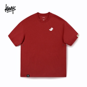 KERWATS品牌大码 男女情侣小马胸花红色马年基础宽松型圆领短袖 T恤